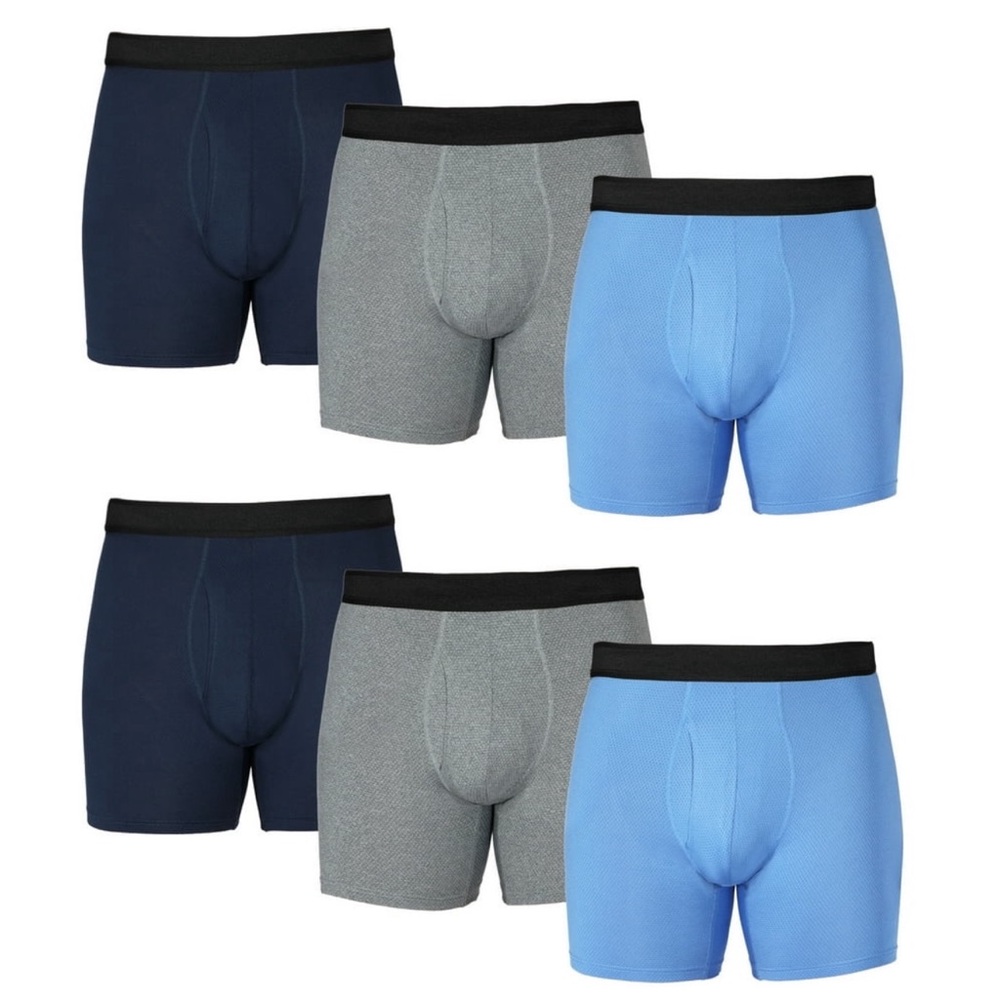 Men's Breathable Mesh Performance Boxer Briefs, 6 Pack, Blue, Blue,Gray